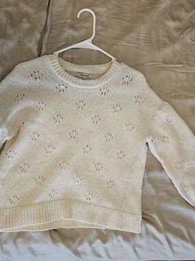 Madewell Cream Eyelet Crewneck Sweater